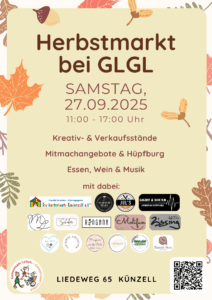 Poster des Herbstmarktes mit Datum, Uhrzeit, Angebot und Logos der teilnehmenden Aussteller