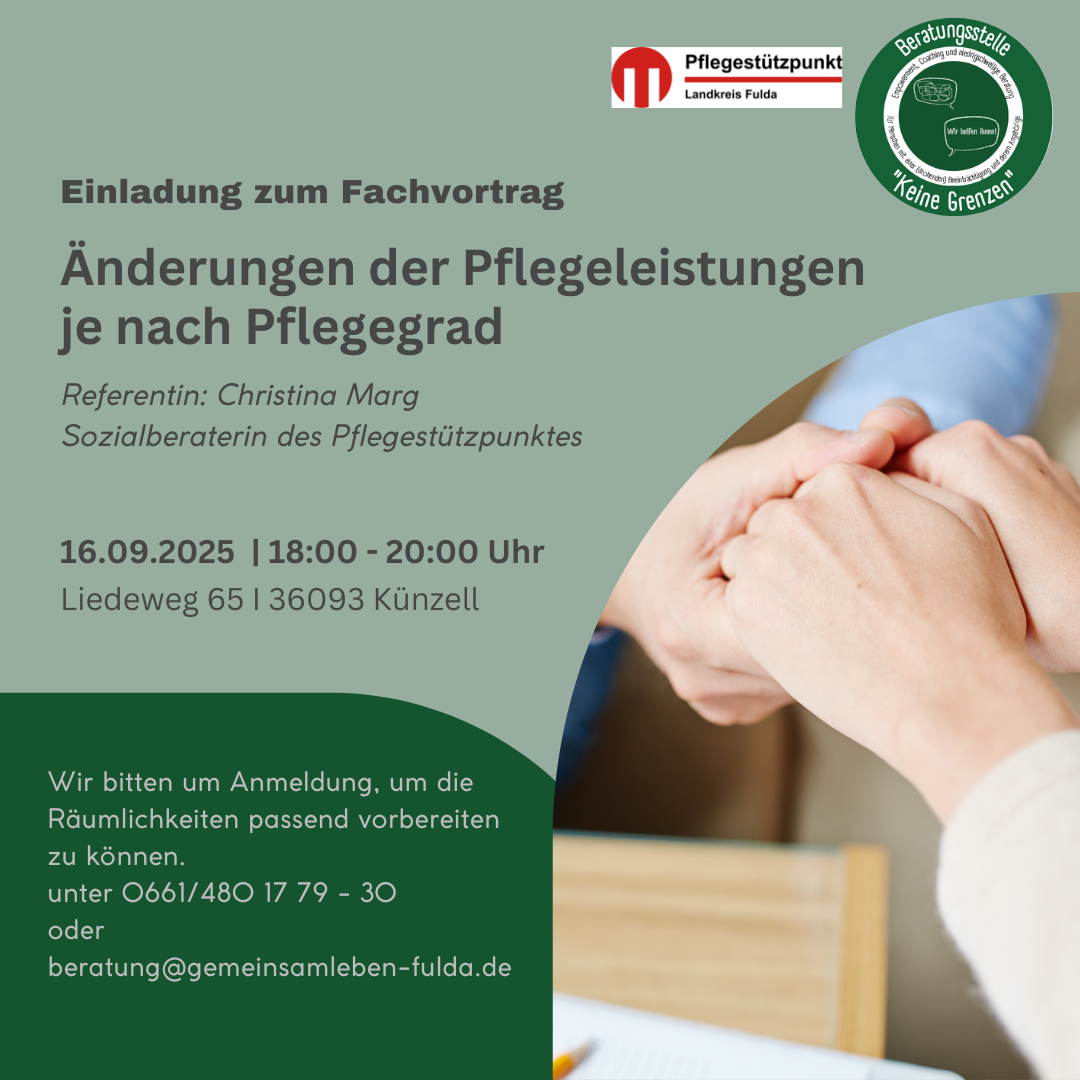 Vortrag Pflege 16.09.2025 Werbeaushang für den Vortrag. Informationen im Begleittext.